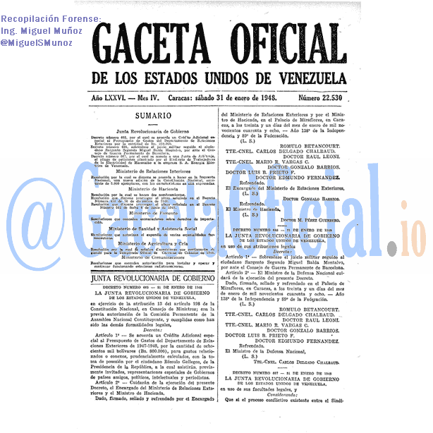 Gaceta Oficial 22530 del 31 Enero 1948