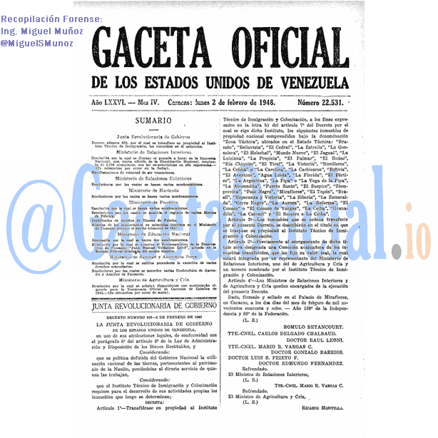 Gaceta Oficial 22531 del 2 Febrero 1948