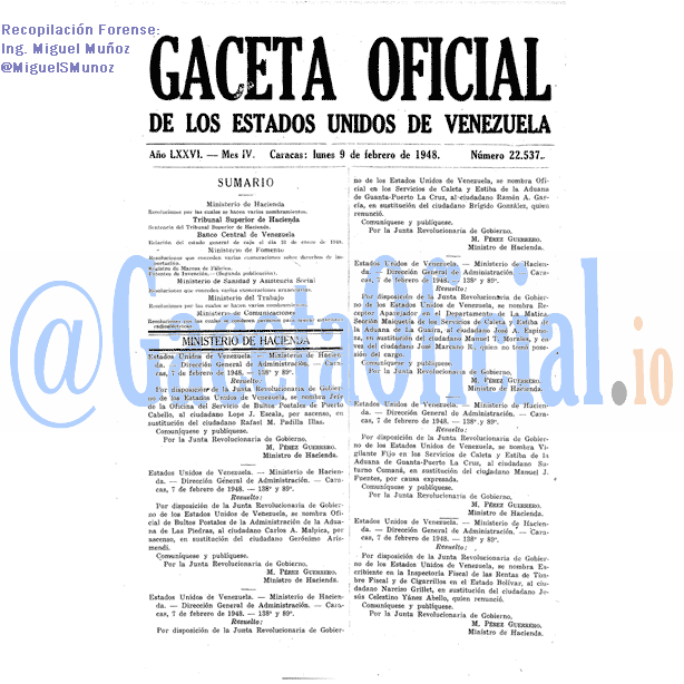 Gaceta Oficial 22537 del 9 Febrero 1948