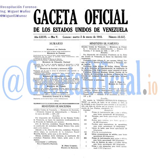 Gaceta Oficial 22557 del 2 Marzo 1948
