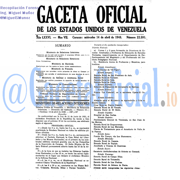 Gaceta Oficial 22591 del 14 Abril 1948