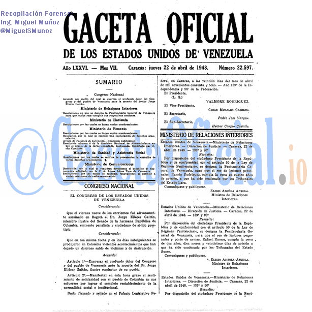 Gaceta Oficial 22597 del 22 Abril 1948