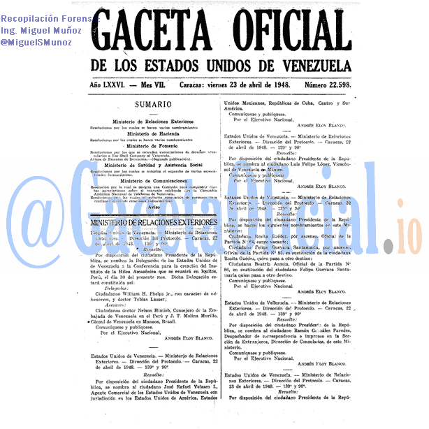Gaceta Oficial 22598 del 23 Abril 1948