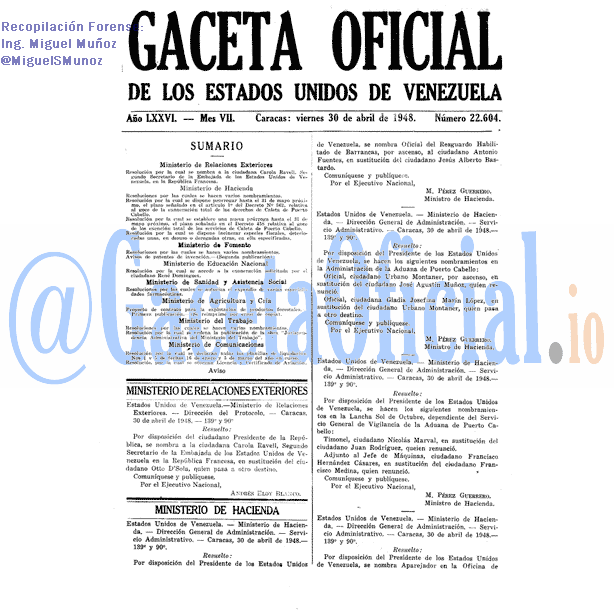Gaceta Oficial 22604 del 30 Abril 1948