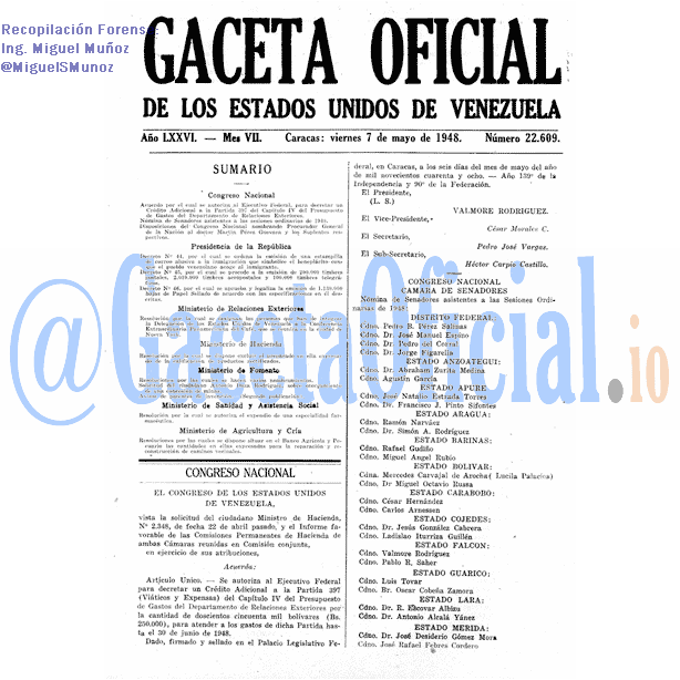 Gaceta Oficial 22609 del 7 Mayo 1948