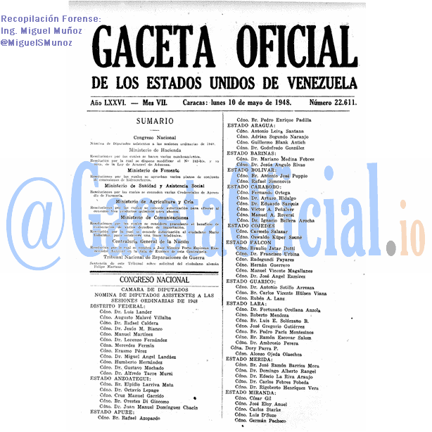 Gaceta Oficial 22611 del 10 Mayo 1948