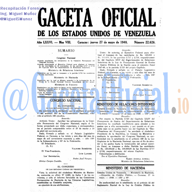 Gaceta Oficial 22626 del 27 Mayo 1948