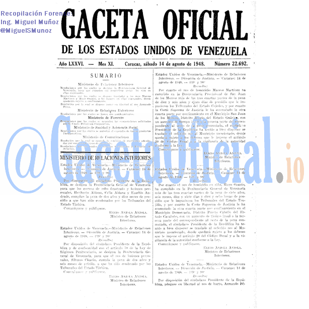 Gaceta Oficial 22692 del 14 Agosto 1948