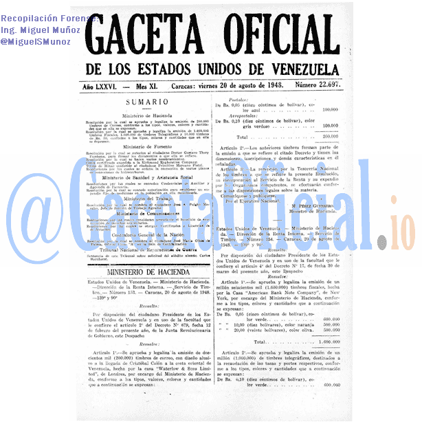 Gaceta Oficial 22697 del 20 Agosto 1948