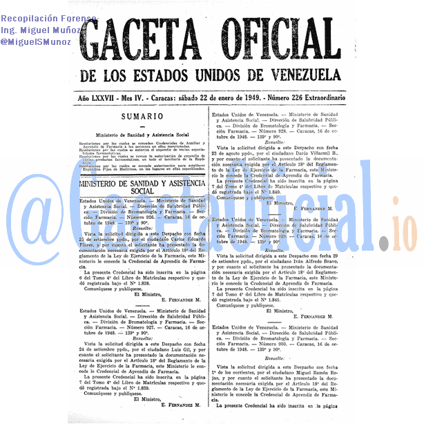 Gaceta Oficial 226 del 22 Enero 1949