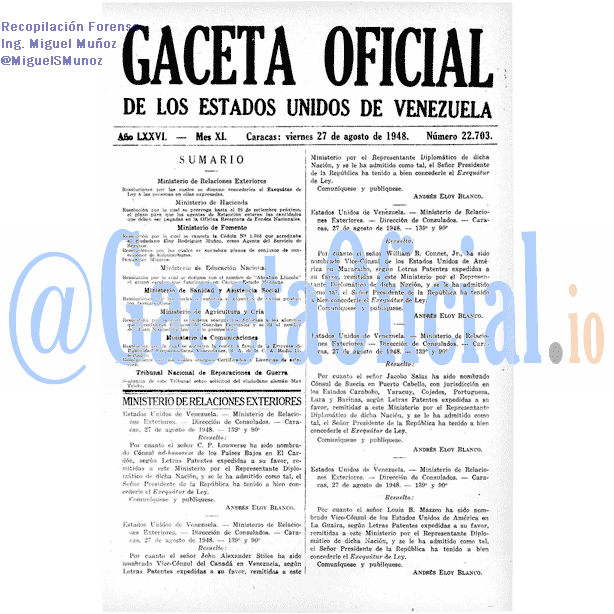 Gaceta Oficial 22703 del 27 Agosto 1948