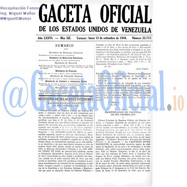 Gaceta Oficial 22717 del 13 Septiembre 1948