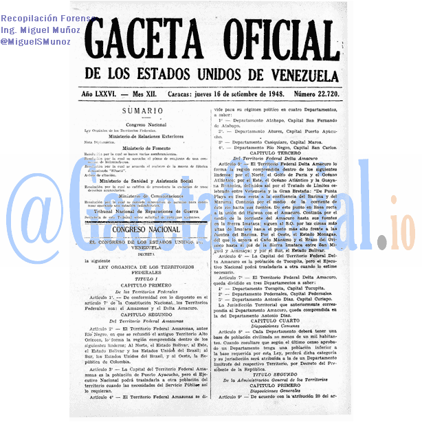 Gaceta Oficial 22720 del 16 Septiembre 1948