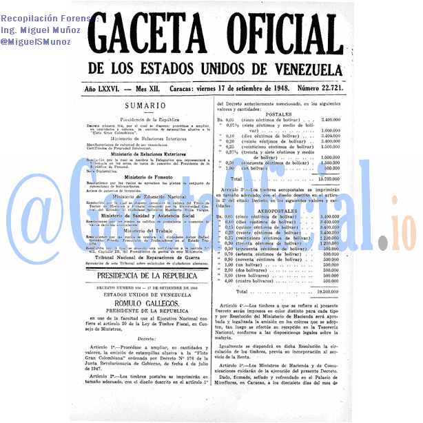 Gaceta Oficial 22721 del 17 Septiembre 1948