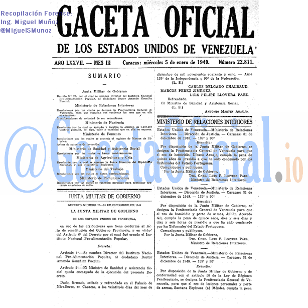 Gaceta Oficial 22811 del 5 Enero 1949