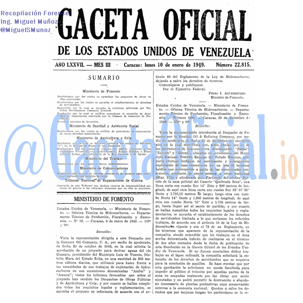 Gaceta Oficial 22815 del 10 Enero 1949