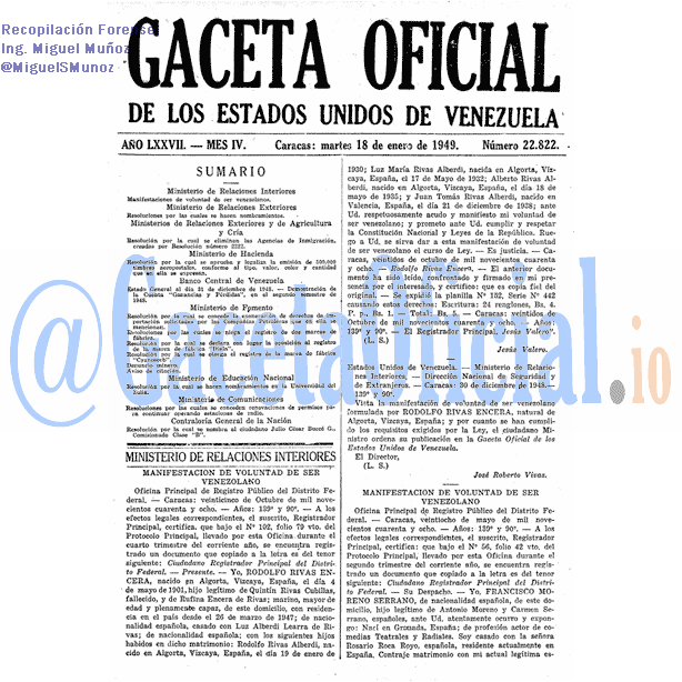 Gaceta Oficial 22822 del 18 Enero 1949