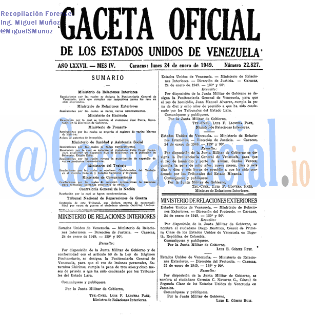 Gaceta Oficial 22827 del 24 Enero 1949