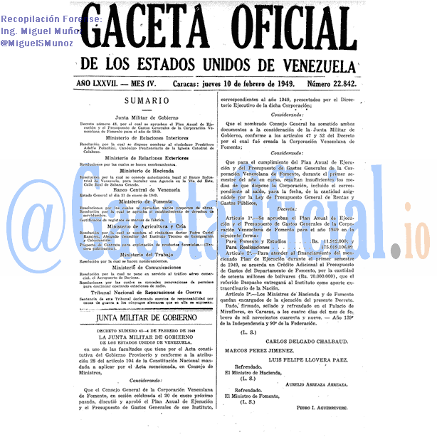 Gaceta Oficial 22842 del 10 Febrero 1949