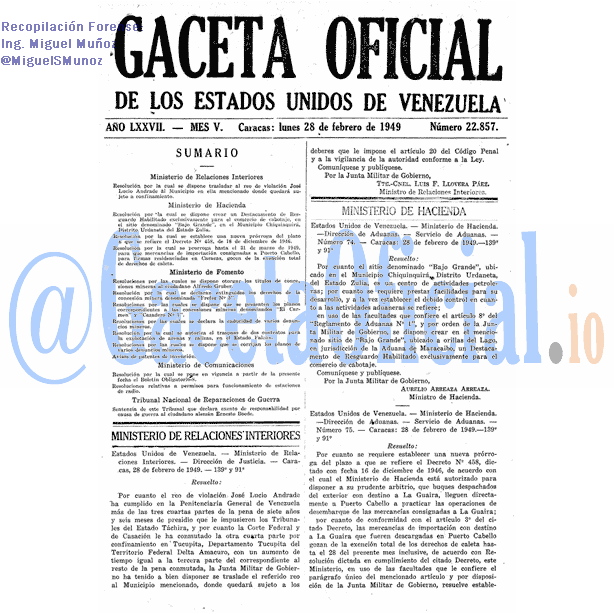 Gaceta Oficial 22857 del 28 Febrero 1949