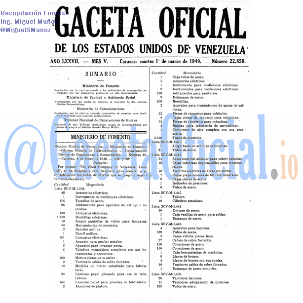 Gaceta Oficial 22858 del 1 Marzo 1949