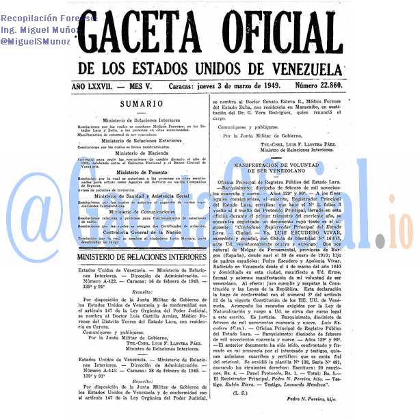 Gaceta Oficial 22860 del 3 Marzo 1949