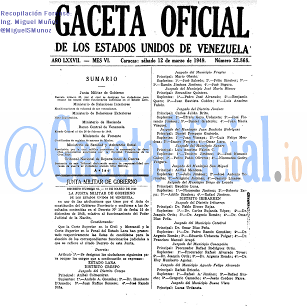 Gaceta Oficial 22868 del 12 Marzo 1949