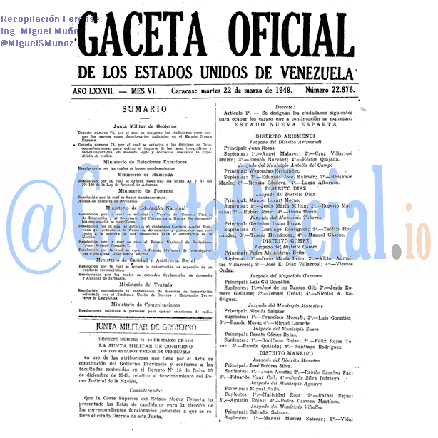 Gaceta Oficial 22876 del 22 Marzo 1949