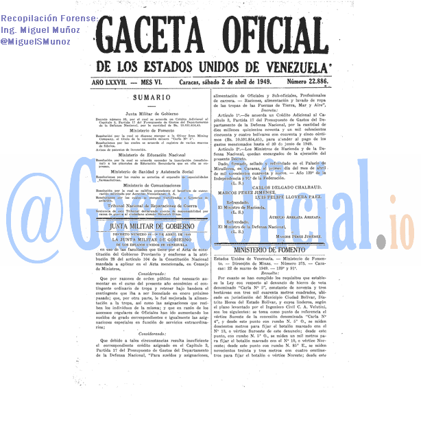 Gaceta Oficial 22886 del 2 Abril 1949