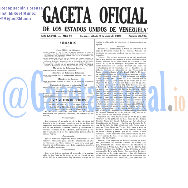 Gaceta Oficial 22892 del 9 Abril 1949