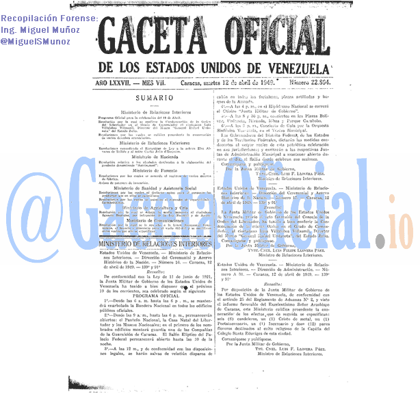 Gaceta Oficial 22894 del 12 Abril 1949