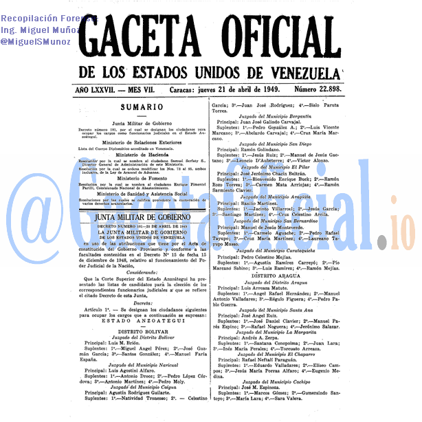 Gaceta Oficial 22898 del 21 Abril 1949