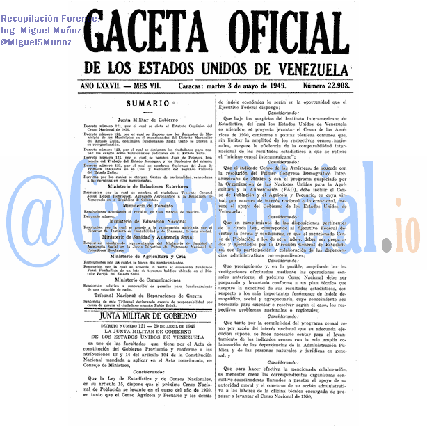 Gaceta Oficial 22908 del 3 Mayo 1949