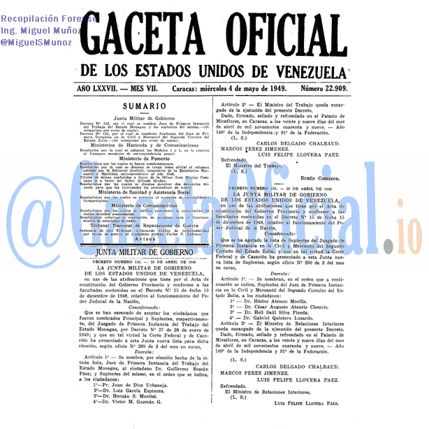Gaceta Oficial 22909 del 4 Mayo 1949