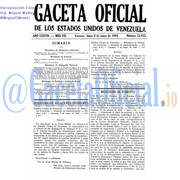 Gaceta Oficial 22913 del 9 Mayo 1949