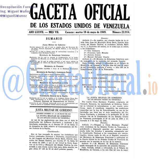 Gaceta Oficial 22914 del 10 Mayo 1949