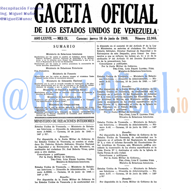 Gaceta Oficial 22946 del 16 Junio 1949