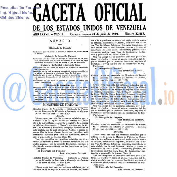 Gaceta Oficial 22953 del 24 Junio 1949