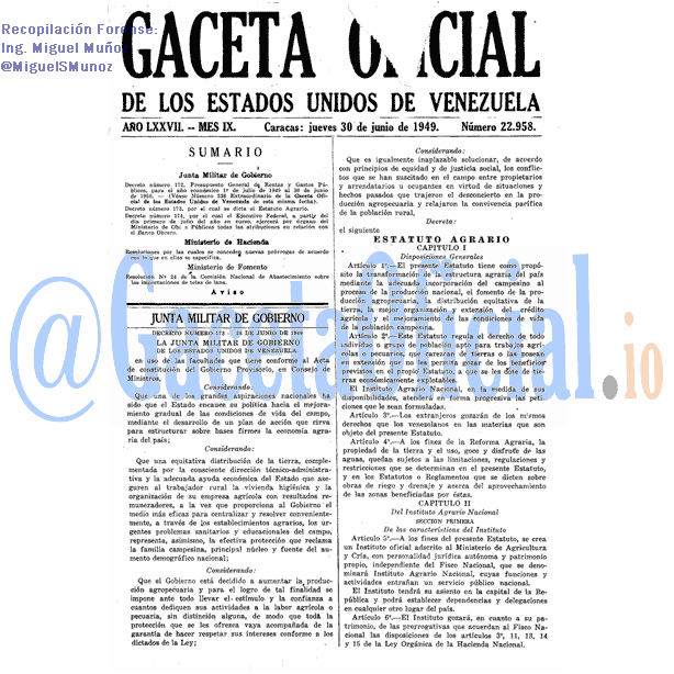 Gaceta Oficial 22958 del 30 Junio 1949