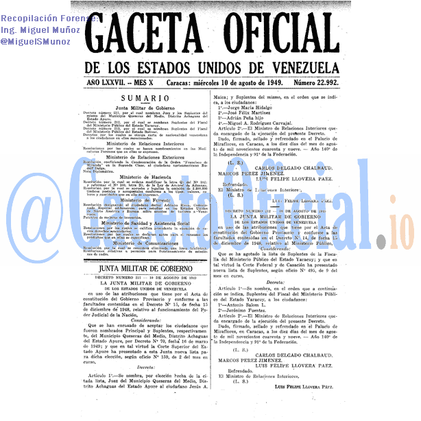 Gaceta Oficial 22992 del 10 Agosto 1949