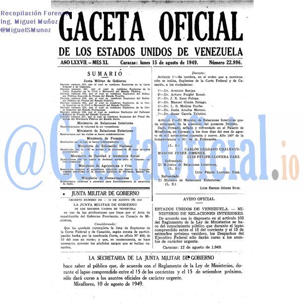 Gaceta Oficial 22996 del 15 Agosto 1949