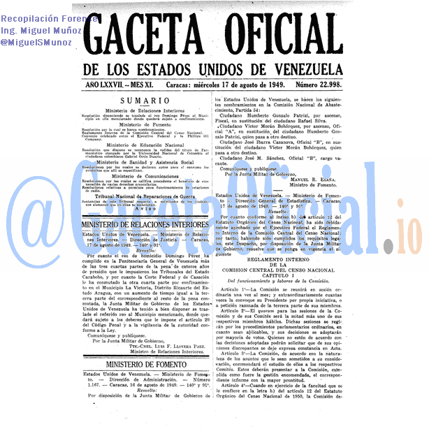 Gaceta Oficial 22998 del 17 Agosto 1949