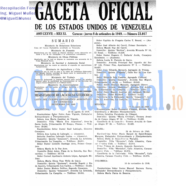 Gaceta Oficial 23017 del 8 Septiembre 1949