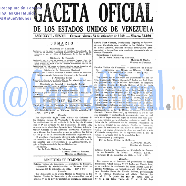 Gaceta Oficial 23030 del 23 Septiembre 1949