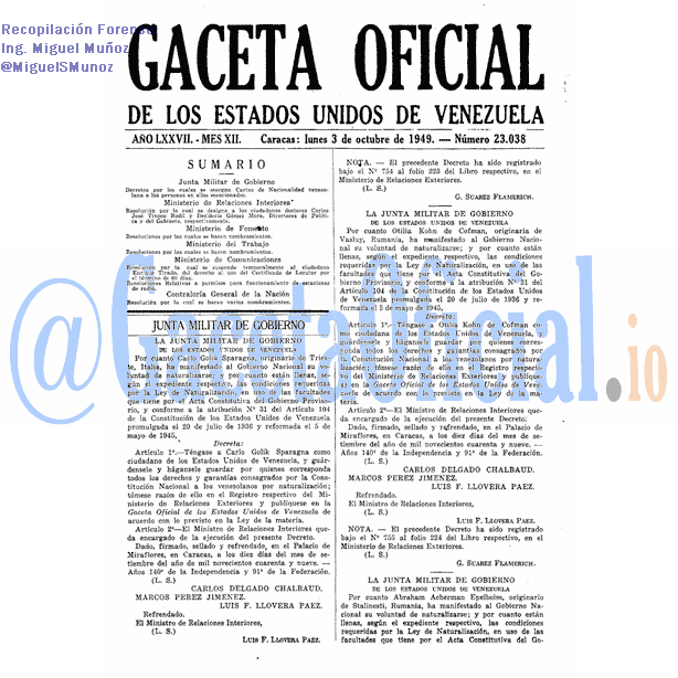 Gaceta Oficial 23038 del 3 Octubre 1949
