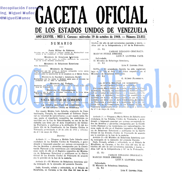 Gaceta Oficial 23051 del 19 Octubre 1949