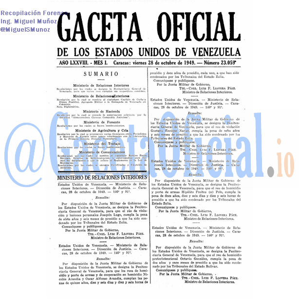 Gaceta Oficial 23059 del 28 Octubre 1949