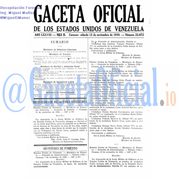 Gaceta Oficial 23072 del 12 Noviembre 1949