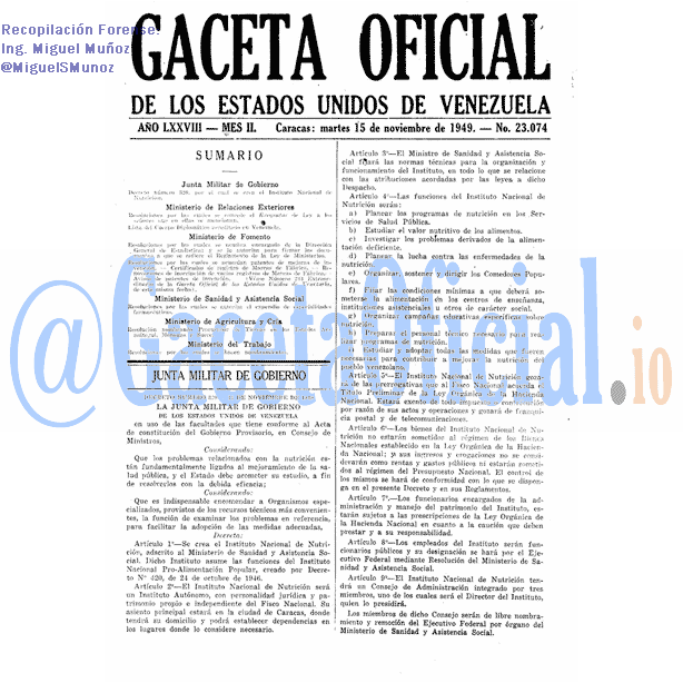Gaceta Oficial 23074 del 15 Noviembre 1949