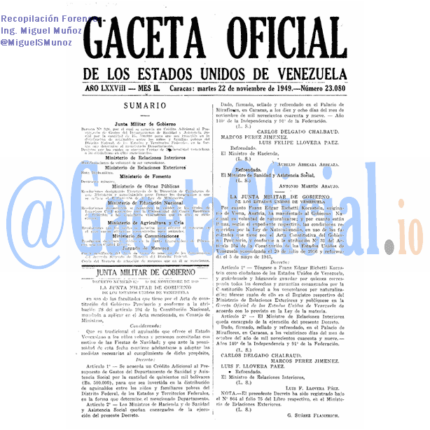 Gaceta Oficial 23080 del 22 Noviembre 1949